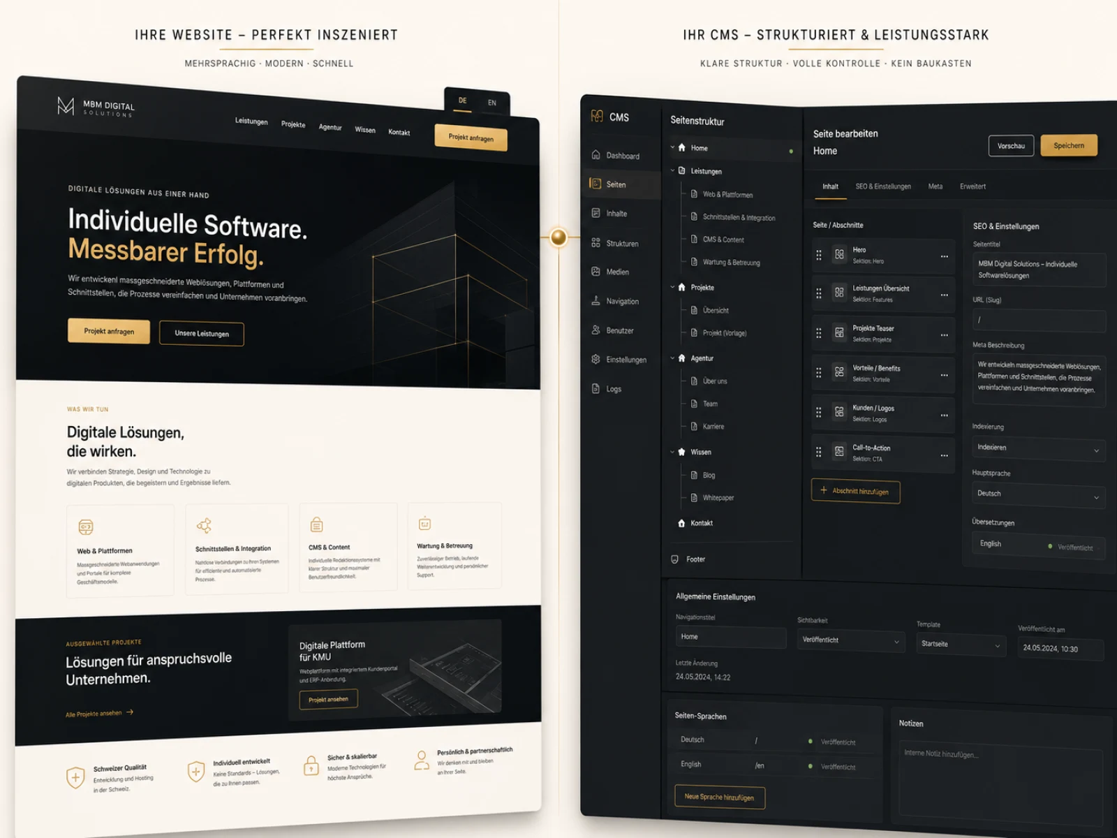 Site web d'entreprise et CMS sur mesure – maquette multilingue